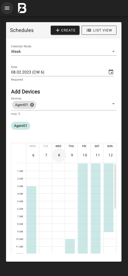 The desktop view of the Digital Signage solution Fensterblick. The image shows a calendar which allows to easily create individual playback schedules for multiple devices.